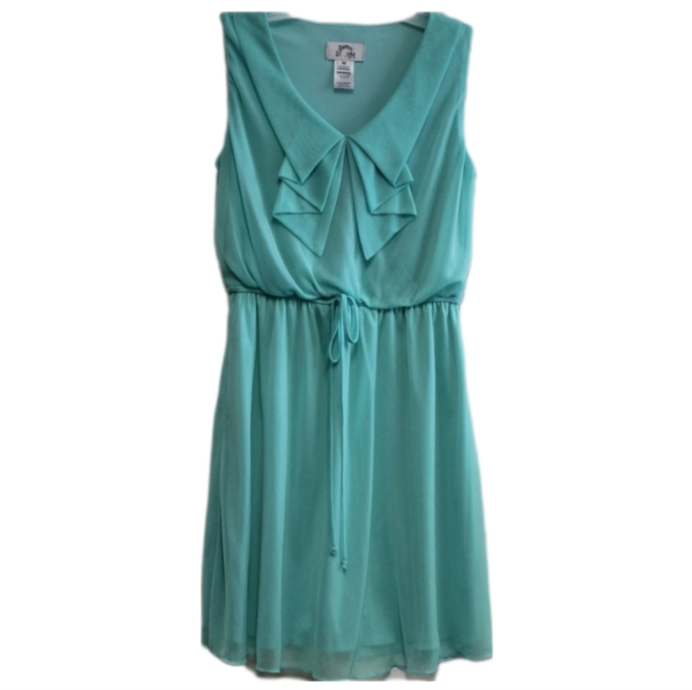 💙 Sweet Storm Aqua Blue Chiffon Ruffle Front Dress Size Medium